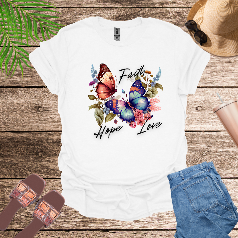 Faith Love Hope Butterfly T-Shirt